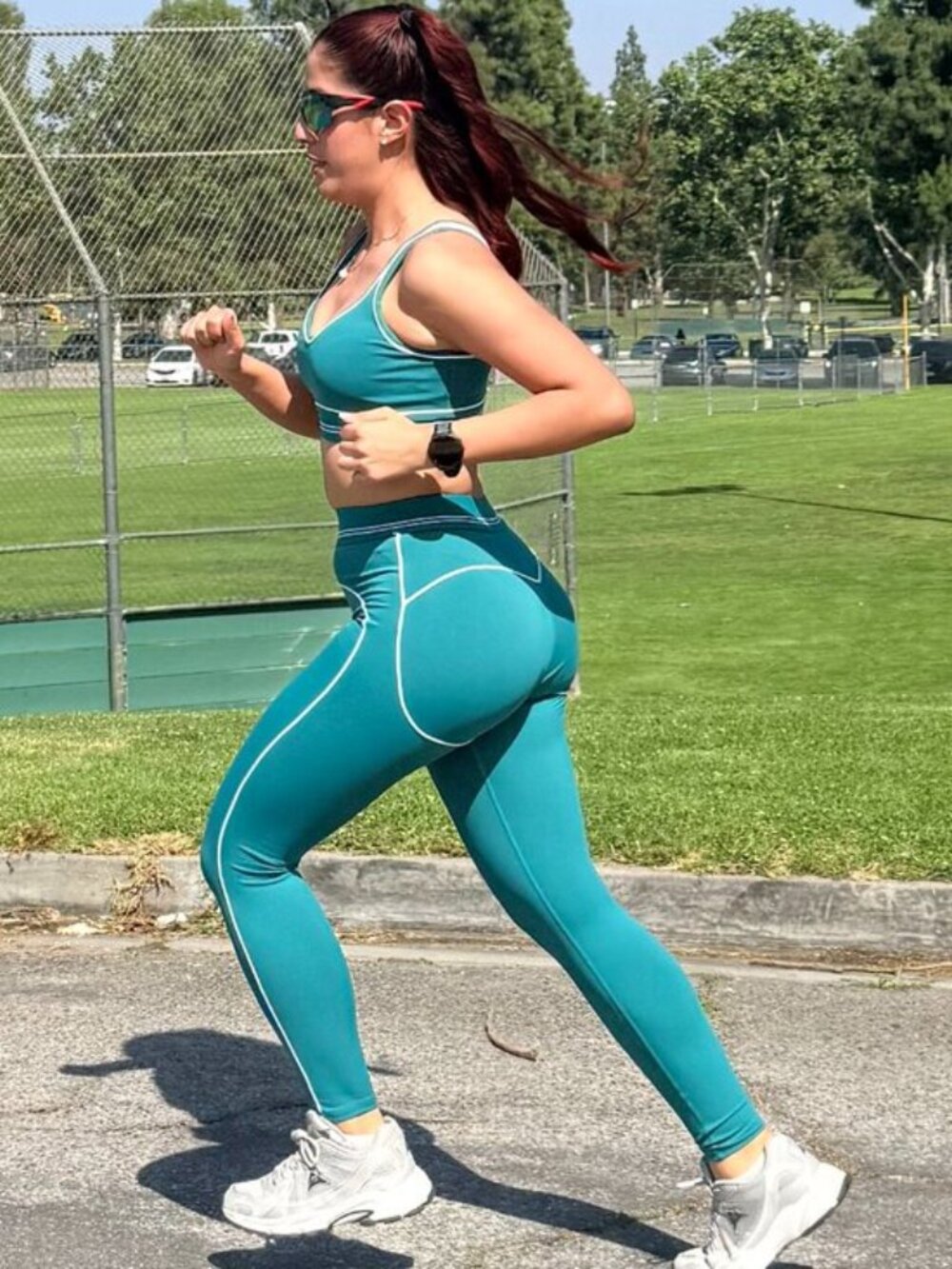 OTOSF Workout Set Heart Throb Bra Leggings Tummy Control Fitness Yoga Green XL